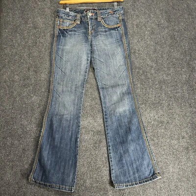 Pantalones de mezclilla Switch USA para mujer 29 algodón elástico lavado medio solapa bolsillos corte bota Foto 1 de 4