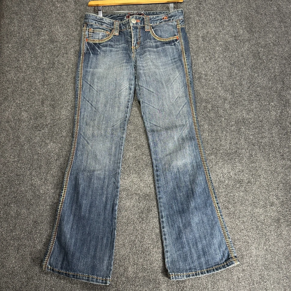 Pantalones de mezclilla Switch USA para mujer 29 algodón elástico lavado medio solapa bolsillos corte bota Foto 1 de 4