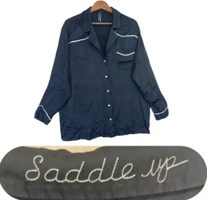Anthropologie Funny Saddle Up Western Preppy Satin Black Sleep Shirt Womens L - Picture 1 of 21