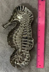 Porcelain Silver Plated Seahorse Snack Tray Plate Nut Candy Trinket Dish New 10” - Picture 1 of 5