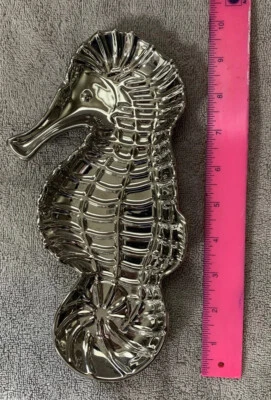 Porcelain Silver Plated Seahorse Snack Tray Plate Nut Candy Trinket Dish New 10” - Image 1 of 4