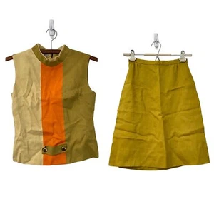 Vintage 1960s Susan Thomas Chartreuse Linen 2 Pc Linen Skirt Set Size 8 - Picture 1 of 12