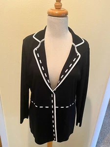 NEW MISOOK SILKY CAREER TRAVEL KNIT NAVY/WHITE DETAILED JACKET CARDIGAN S - Picture 1 of 3