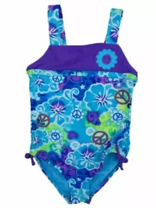 Angel Beach Girls Blue & Purple Flower Swimming Suit Swim Bathing Suit 1 PC 5 - Picture 1 of 1