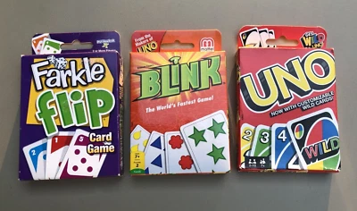 NEW Mattel UNO & Blink Card Games + PlayMonster Farkle Flip Card Game~Ships Free - Image 1 of 4
