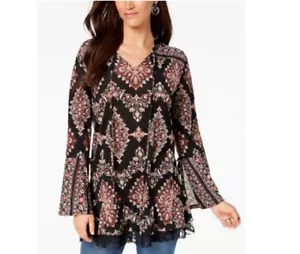 Style & Co Womens XS Black Intl Escape Tie Collar Long Sleeve Sheer Top NWT - Picture 1 of 8