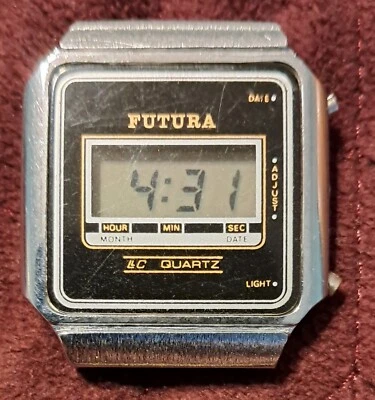 Cabezal de reloj digital de cuarzo Futura LCD vintage solo para piezas o reparación.  Foto 1 de 4