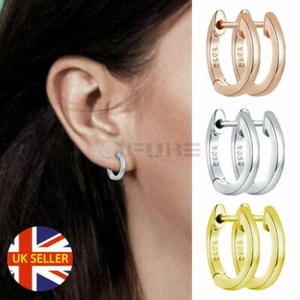 Small Classic Rose Gold Silver Huggie Hoop Sleeper Ear Stud Pierced Earrings - Picture 1 of 38