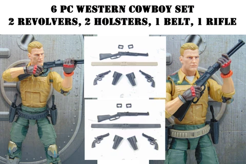 Custom Weapons Accessories 1:12 Scale WESTERN COWBOY Guns Holsters Belt 6 PC LOT Cover