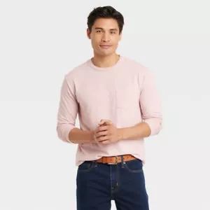 Men's Standard Fit Crewneck Long Sleeve T-Shirt - Goodfellow & Co™ Fresco Pink S - Picture 1 of 1