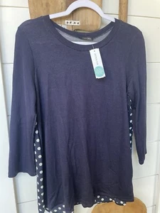 Papermoon Stitch Fix Marisol Damen Top gepunktet blau 3/4 Arm Größe M - Bild 1 von 6