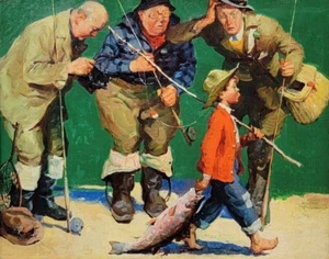 Lona de pesca con caña William Meade Prince estampada 16 x 20 - Imagen 1 de 5