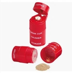 ezydose Multi-function pill crusher, grinds, cuts, stores, drink cup, Bright Red - Picture 1 of 2
