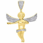 Mini anioł diament wisiorek 10K żółte złoto latające skrzydła cherub charm 0,45 CT