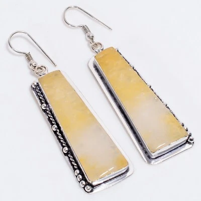 Серьги с желтым кальцитом винтажные ручной работы серебро 925 пробы 3 дюйма - ОТДЕЛЬНЫЙ ТОВАР - Изображение 1 из 4