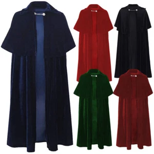 Adult Kids Velvet Vampire Cape Robe Gothic Cloak Witch Wizard Halloween Costume - Picture 1 of 8