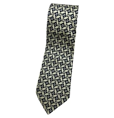 Gravata masculina de seda PIERRE BALMAIN gravata de luxo preta bege geométrica W:4,1" em excelente estado usado - Imagem 1 de 4