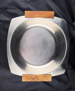 Vintage 18-8 Stainless Serving Bowl Tray With Wooden Handles - Japan - Picture 1 of 9