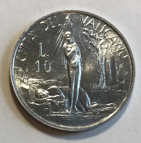 Vatican 10 Lire 1982 - Adam & Eve - Creation of Man & Woman - Pope John Paul II Cover