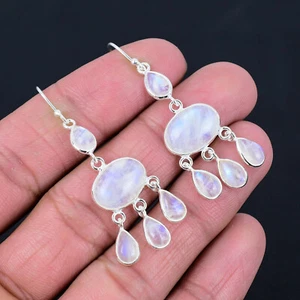 925 Sterling Silver Natural Moonstone Teardrop Earring For Women and Girls E-237 - Picture 1 of 4