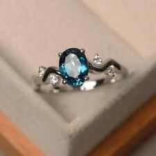 Oval Cut 2.60 Ct Natural Topaz Diamond Engagement Ring 14K White Gold Size 7 8 9