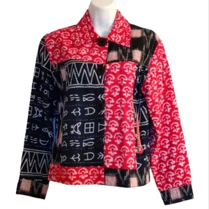 ALLURE Vintage Boho Color Block Native Ethnic Jacket Red Black White SZ M - Picture 1 of 7