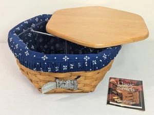 Longaberger 10" Generations Korb 1999 blau Liner geteilt Kunststoffeinsatz Deckel - Bild 1 von 14