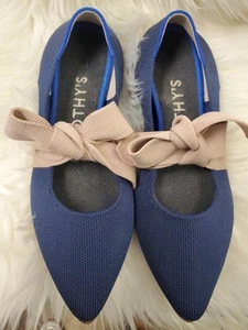 Rothy's Tie Bow Mary Jane Pointed Toe Flats in Blue Size W6.5 - Picture 1 of 22