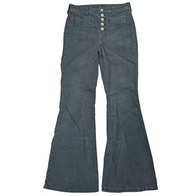 Pantalones de pana acampanados de tiro súper alto American Eagle para mujer 4 botones azul mosca gris Foto 1 de 4