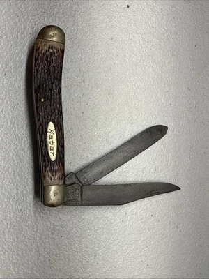 Винтажный карманный нож Kabar модель No1001 Trapper Jack 1970-е с имитацией костяной ручки - Изображение 1 из 4