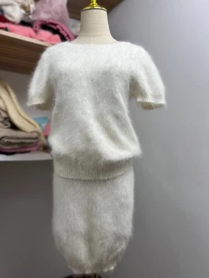 Conjunto de suéter de angora mezclado jersey mullido difuso suave suéter para mujer Foto 1 de 4