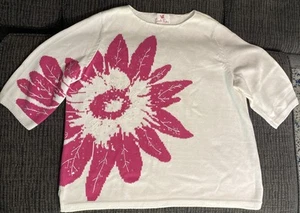 Quacker Factory Sweater Womens Large White Pink 2X Flower Sequined Spring - Picture 1 of 8