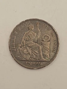 1864 PERU South America LIBERTY Antique Genuine Silver SOL Peruvian Coin - Picture 1 of 6