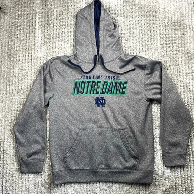 Notre Dame Fighting Irish Hoodie Sweatshirt Mens Medium Grey Drawstring Champion - Image 1 of 4