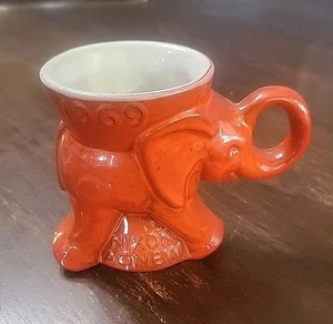 Vintage 1969 Frankoma Nixon Agnew Orange GOP Ceramic Elephant Mug Cup (H48) - Picture 1 of 6