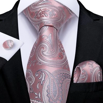 Conjunto de gemelos de lujo de cachemira rosa con corbata de bebé con corbata para hombre boda Foto 1 de 4