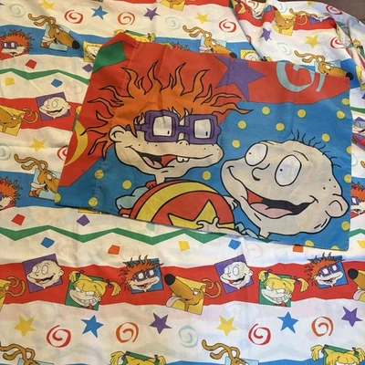 Sábana bajera Rugrats vintage doble plana y funda de almohada 1997 Nickelodeon Tommy Chucky Foto 1 de 4