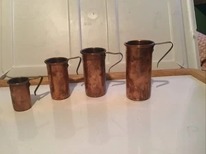 Rustic/Farmhouse Copper with brass handles- 4 Pcs Tall Measuring Cup Set VINTAGE - Picture 1 of 8