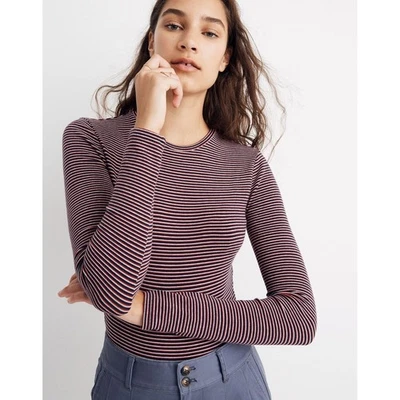 Body Madewell Para Mujer Cuello Redondo Rayas Manga Larga Borgoña Rosa Talla M Foto 1 de 4
