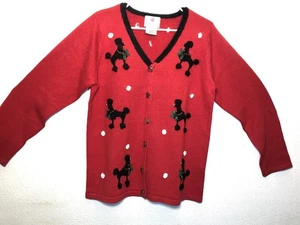 Quacker Factory Cardigan M Rockabilly Retro Novelty Kitschy Poodle Dog - Picture 1 of 10