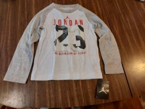 NIKE JORDON Jumpman Long sleeve Boys Shirt White ,Gray, Red Sz 4 Youth New W/Tag - Picture 1 of 4