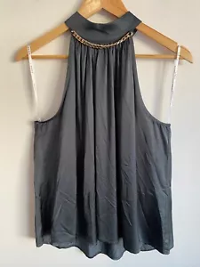 Sheike Blouse Womens Size 10 Deep Green Black Chain High Neck Sleeveless Top - Picture 1 of 12
