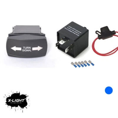 ATV UTV Horizontal Rocker Switch Blue LED's Blinker Turn Signal W/ Flasher Relay - Image 1 of 4