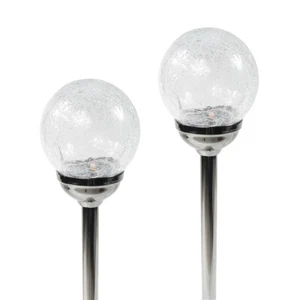 6 Large Dark Chrome Solar Crackle Glass Ball Path Lights Lamp Bright White LED - Picture 1 of 3