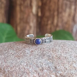 Toe Ring Sodalite Navajo Band | 925 Solid Silver Adjustable Toe Ring - Picture 1 of 1
