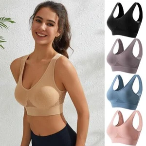 Womens Sport Bras Seamless Wire Free Weight Support Tank Sports Yoga Sleep Bra - Picture 1 of 27