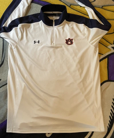 NCAA Auburn Tigers 1/4 Zip Under Armour White Loose Heatgear Jacket Size Large Cover