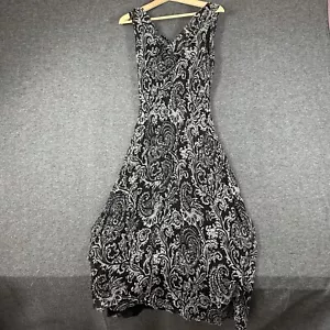 Vintage Y2K iCe Silk Beaded Maxi Dress Sz 14 Black Paisley Asymmetric Hem Lined - Picture 1 of 10