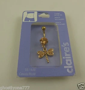 dragonfly belly button navel ring piercing naval crystal dragon fly goldtone - Picture 1 of 3