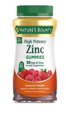 Gomitas de zinc Nature's Bounty 30 mg 70 gomitas con sabor a bayas mixtas Foto 1 de 3